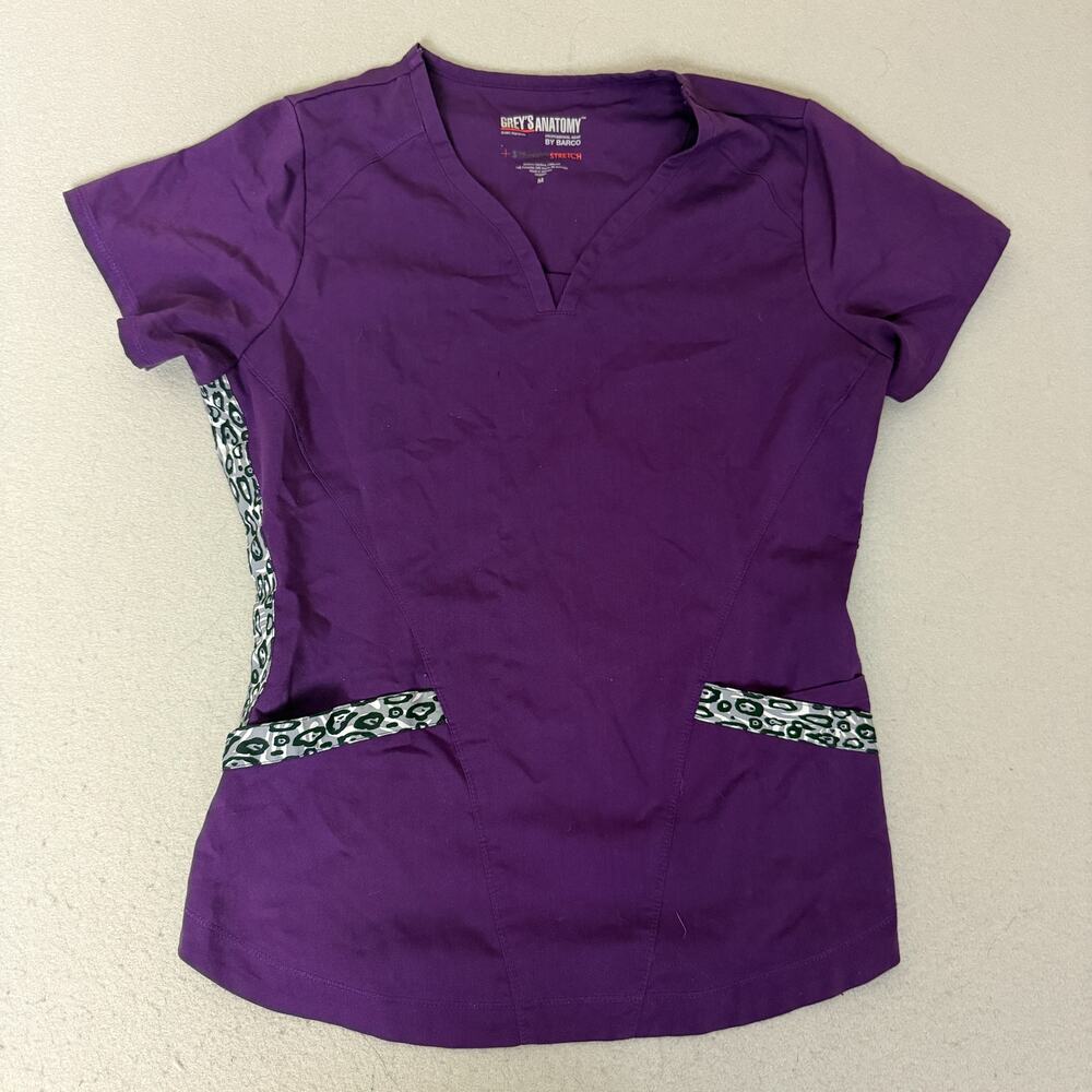 Grey's Anatomy By Barco Scrub Top Women M Purple Spandex Stretch Pockets
